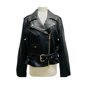 Juicy Couture Black Moto Leather Jacket Belted XL